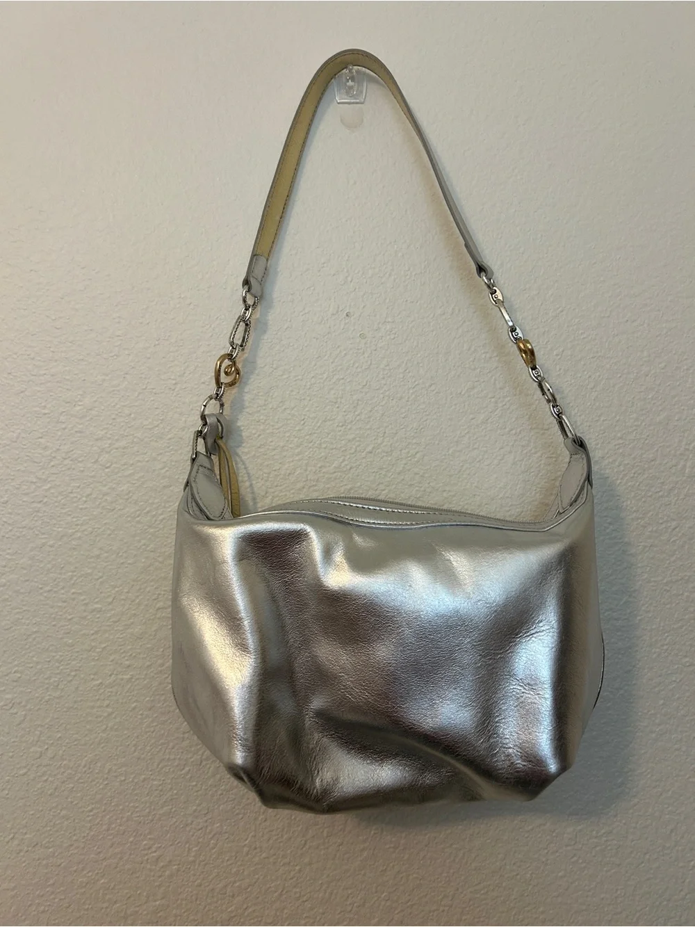 Brighton Silver Metallic Hobo with Chain-Link Strap